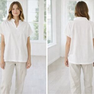 Xacus White Notch-Neck Short Sleeve Tunic XS - Medium - NWT